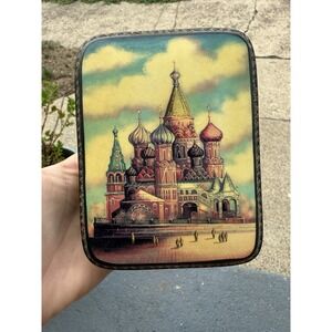 Vintage‎ Russian Lacquer Box St Basil Cathedral Moscow Detailed Intricate Art